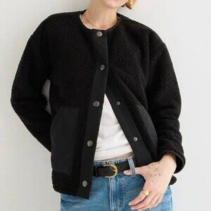 J.Crew Sherpa Jacket teddy snap front womens Black (xsmall) oversized preppy